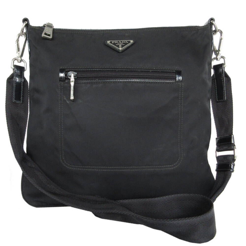 Prada crossbody shoulder bag black silver leather